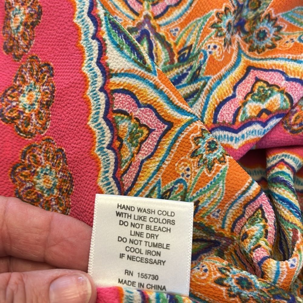 Rose & Olive Vibrant Pink and Orange Sleeveless Blouse Size L EUC - Picture 8 of 10